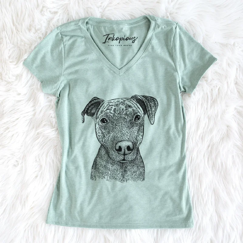 Bare Reeses the Pitbull - Women's V-neck Shirt-- Print Jacquard Patchwork
