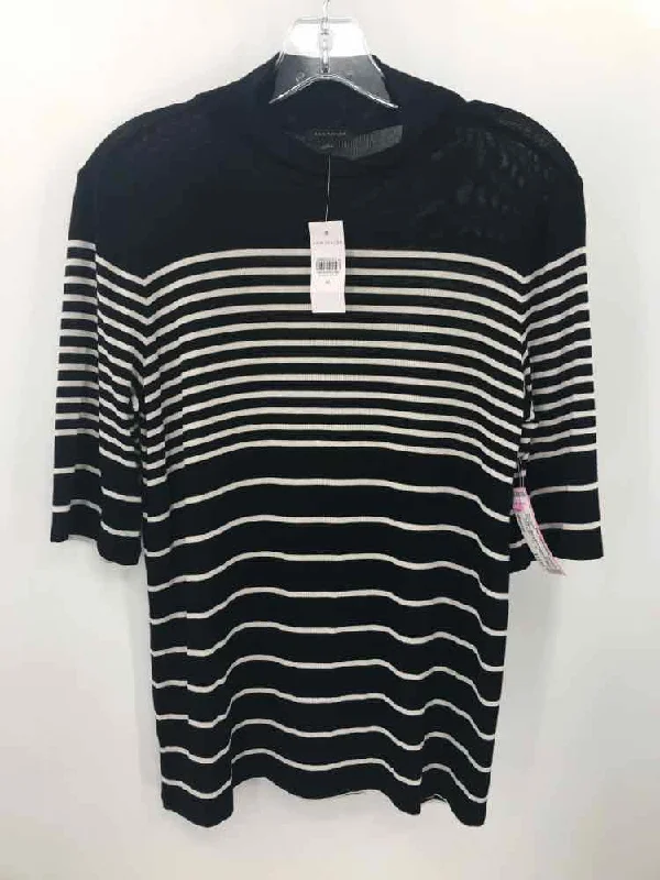 Pre-Owned Ann Taylor Black Size Medium Stripe Blouse Silky Draped Blouse