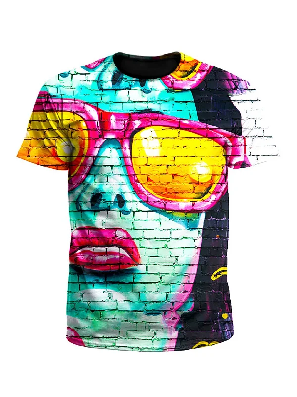 Mod Graffiti Street Art Unisex T-Shirt-- Print Jacquard Patchwork