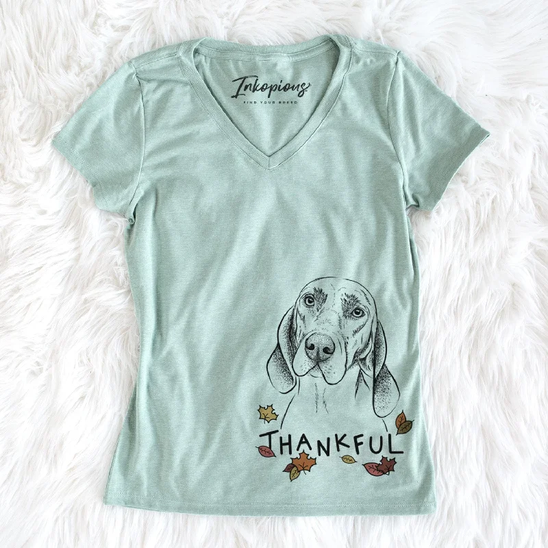 Thankful Norman the Plott Hound - Women's V-neck Shirt-- Elegant Classic Vintage