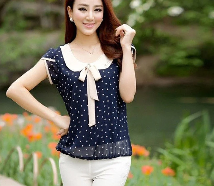 Fashion summer women clothes Dot Doll lace shirt casual chiffon blouse plus size Tops #k Soft Knit Blouse Fashion summer women clothes Dot Doll lace shirt casual chiffon blouse plus size Tops #k Soft Knit Blouse