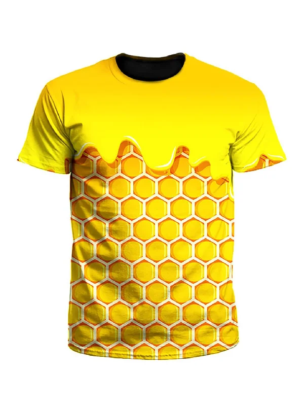 Honey Dripping Honeycomb Unisex T-Shirt-- Hooded Caped Shawl Collar