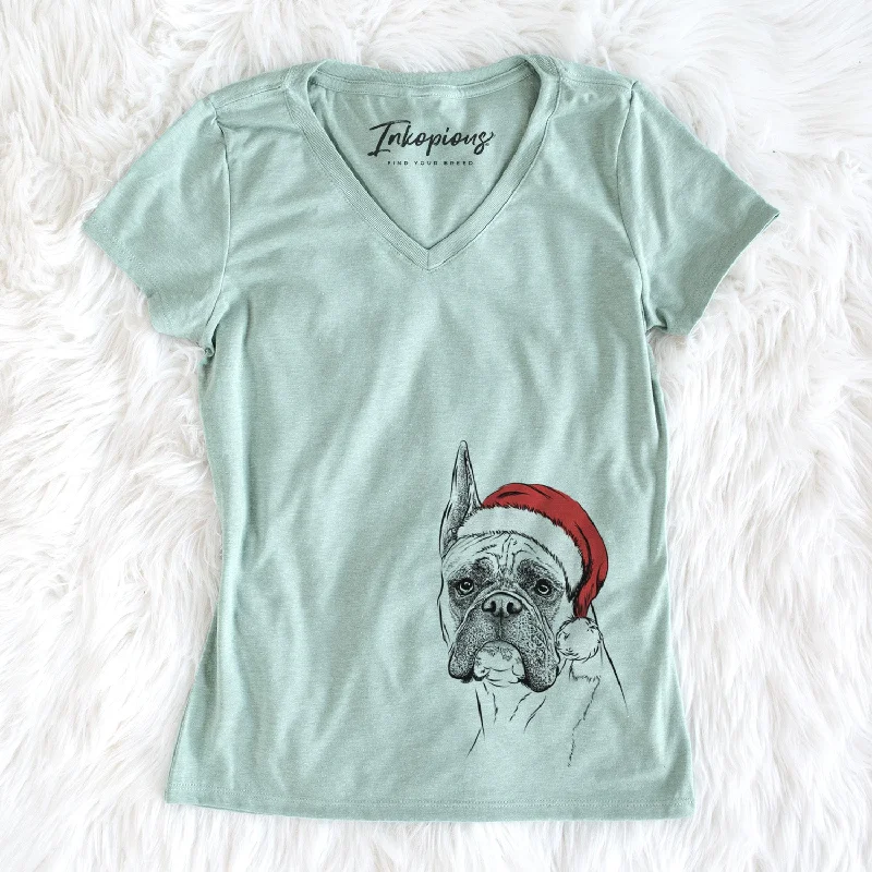 Santa Ezra the Boxer - Women's Perfect V-neck Shirt-- Notch Collar Peter Pan Collar Cowl Neck Santa Ezra the Boxer - Women's Perfect V-neck Shirt-- Notch Collar Peter Pan Collar Cowl Neck