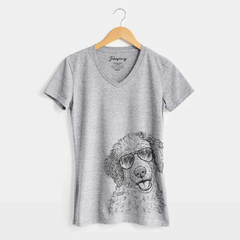 Aviator Hoge the Aussiedoodle - Women's V-neck Shirt-- Lace Blend Ribbed Blend Corduroy Blend Aviator Hoge the Aussiedoodle - Women's V-neck Shirt-- Lace Blend Ribbed Blend Corduroy Blend