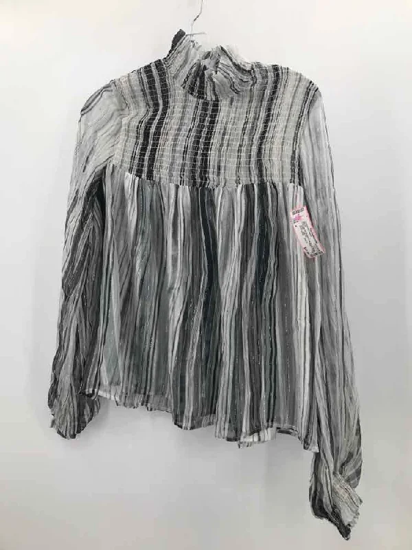 Pre-Owned Chelsea and Walker Grey Size 4 Stripe Blouse Classic Minimalist Blouse