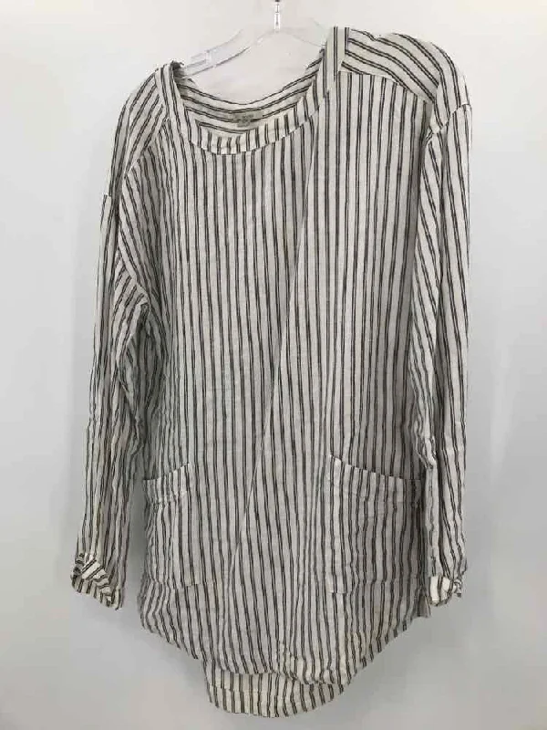 Pre-Owned Ecote Ivory Size Small Stripe Long Sleeve Blouse Everyday Stylish Blouse