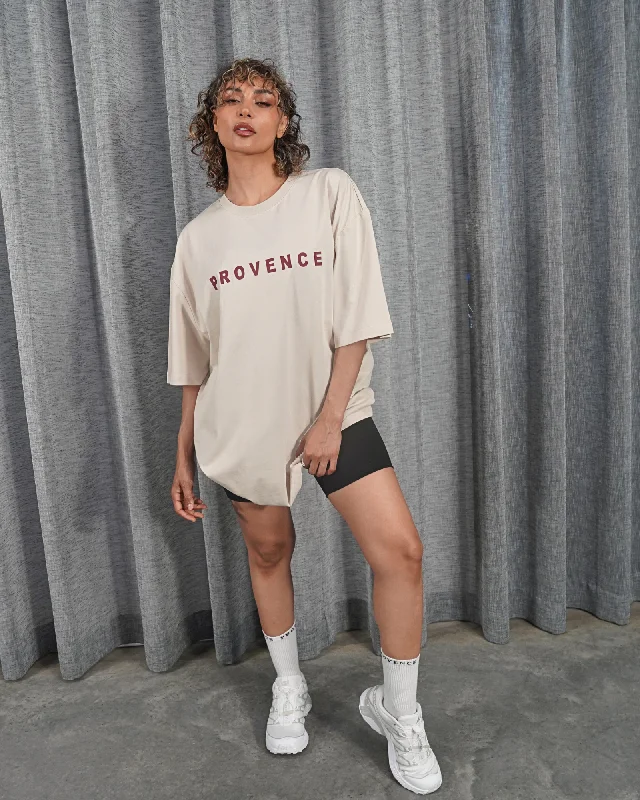 Womens Bold Logo T-Shirt Beige-- Cozy Warm Stylish