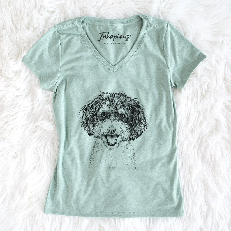 Bare Carlos the Cavapoo - Women's V-neck Shirt-- Zippered Front Buttoned Front Snap Front Bare Carlos the Cavapoo - Women's V-neck Shirt-- Zippered Front Buttoned Front Snap Front
