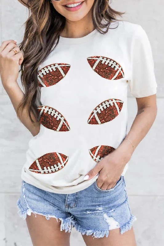 Hazel Blues® | Sequin Football Round Neck Short Sleeve T-Shirt-- Hooded Caped Shawl Collar Hazel Blues® | Sequin Football Round Neck Short Sleeve T-Shirt-- Hooded Caped Shawl Collar