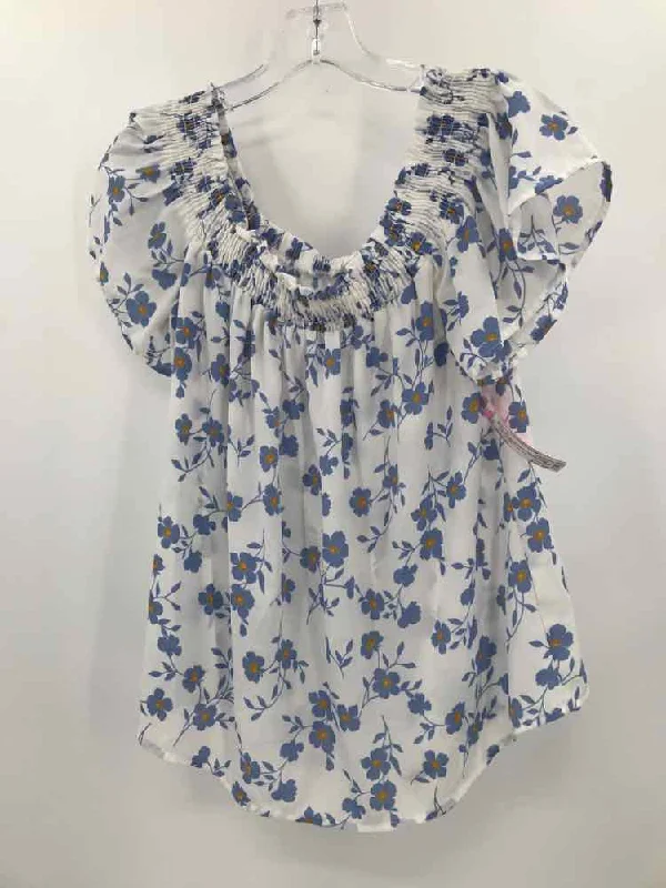 Pre-Owned Sienna Sky White Size Medium Floral Blouse Embellished Collar Blouse