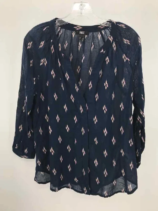 Pre-Owned Paige Navy Size Small Long Sleeve Blouse Satin Long Blouse