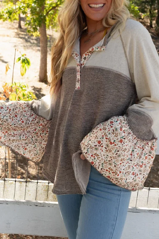 Blue Zone Planet | Floral Half Button Long Sleeve T-Shirt-- Cashmere Blend Cotton Blend Poly Blend Blue Zone Planet | Floral Half Button Long Sleeve T-Shirt-- Cashmere Blend Cotton Blend Poly Blend