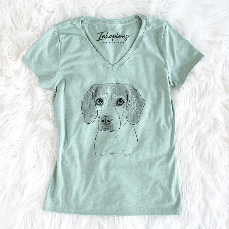 Bare Bumbee the Beagle - Women's V-neck Shirt-- Polka Dot Checkered Tartan