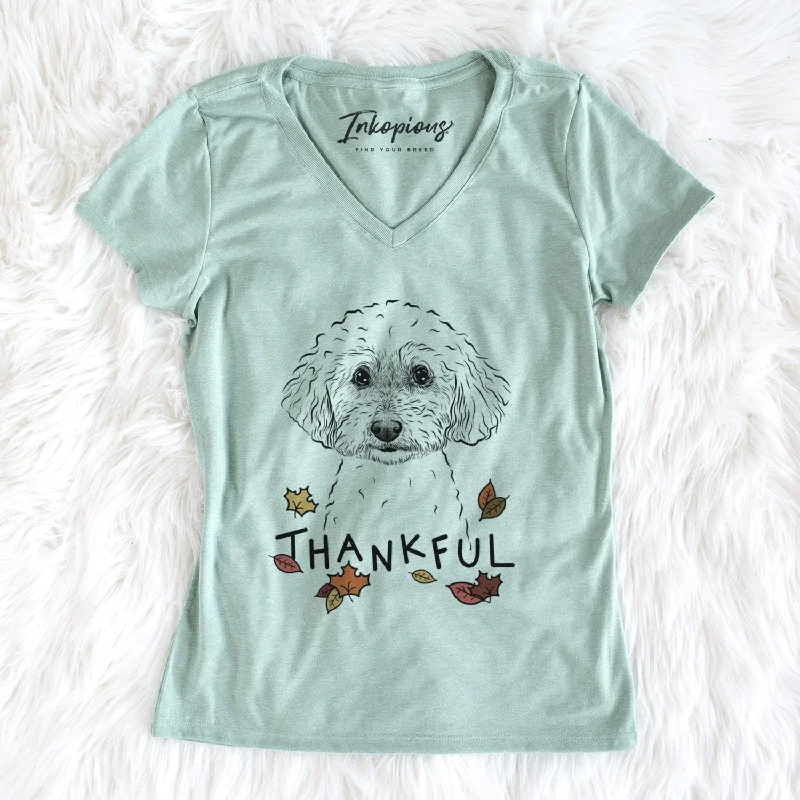 Thankful Stitch the Bichonpoo - Women's V-neck Shirt-- Knit Fabric Woven Fabric Fleece Fabric Thankful Stitch the Bichonpoo - Women's V-neck Shirt-- Knit Fabric Woven Fabric Fleece Fabric