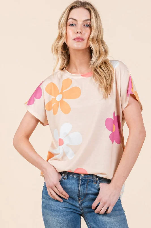 Blue Zone Planet | BOMBOM Floral Short Sleeve T-Shirt-- Collared T-Shirt Boat Neck A-Line Blue Zone Planet | BOMBOM Floral Short Sleeve T-Shirt-- Collared T-Shirt Boat Neck A-Line