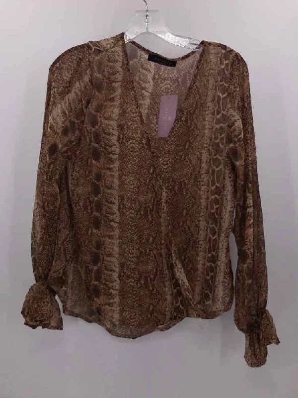 Pre-Owned Maverick Collection Brown Size Medium Printed Blouse Subtle Shimmer Blouse Pre-Owned Maverick Collection Brown Size Medium Printed Blouse Subtle Shimmer Blouse