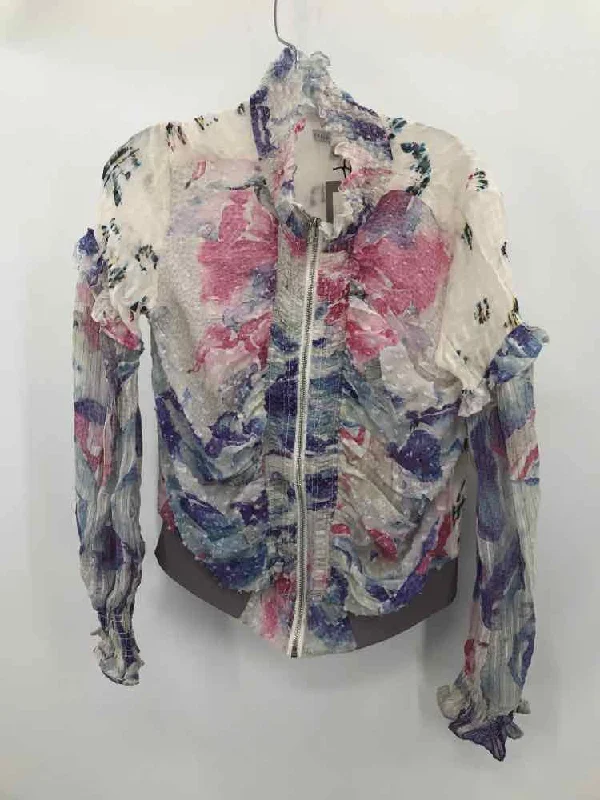 Pre-Owned Chelsea and Walker Ivory Size 4 Floral Blouse Satin Bow Blouse