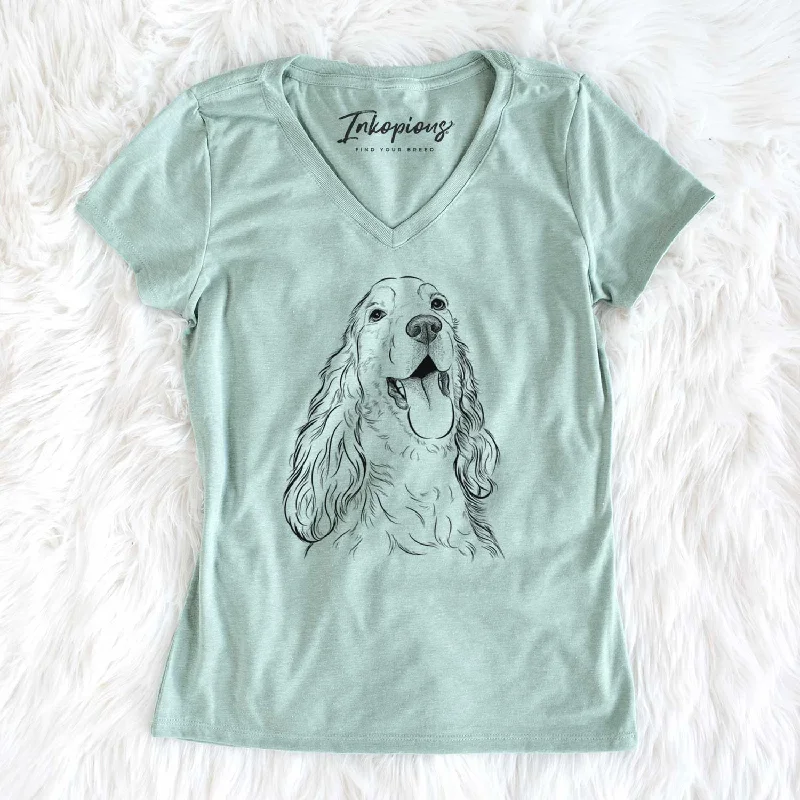 Bare Happy Henry the English Cocker Spaniel - Women's V-neck Shirt-- Lace Blend Ribbed Blend Corduroy Blend Bare Happy Henry the English Cocker Spaniel - Women's V-neck Shirt-- Lace Blend Ribbed Blend Corduroy Blend