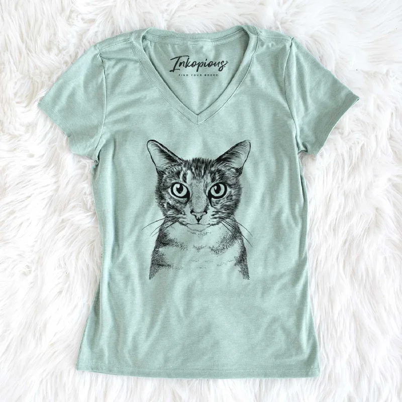 Bare Hobbes the Tabby Cat - Women's V-neck Shirt-- Striped Floral Plaid