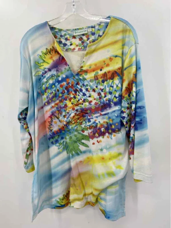 Pre-Owned Lulu B Blue Size XL Printed Blouse Ruffled Neck Blouse