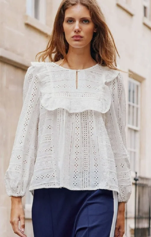 Rochelle Broderie Blouse | Off-White Sheer Mesh Blouse
