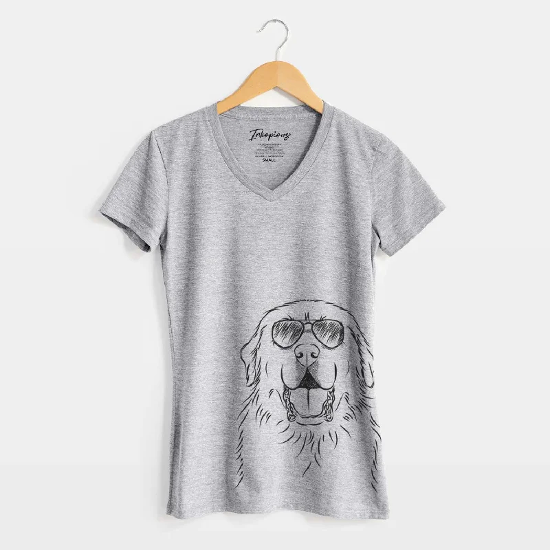 Aviator Zeus the Great Pyrenees - Women's V-neck Shirt-- Welt Pockets Slit Pockets Flap Pockets Aviator Zeus the Great Pyrenees - Women's V-neck Shirt-- Welt Pockets Slit Pockets Flap Pockets