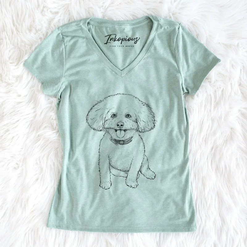 Bare Peyton the Bichon Frise - Women's V-neck Shirt-- Lace Blend Ribbed Blend Corduroy Blend Bare Peyton the Bichon Frise - Women's V-neck Shirt-- Lace Blend Ribbed Blend Corduroy Blend