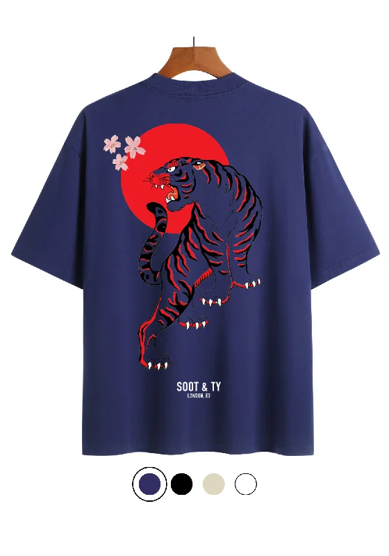 Soot and Ty Tiger Print Relaxed Fit T-Shirt-- Houndstooth Herringbone Solid