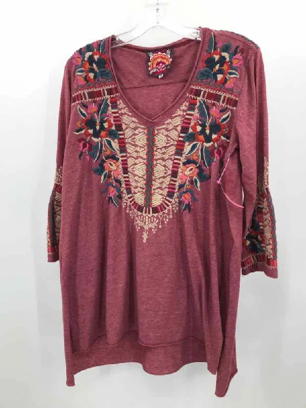 Pre-Owned Johnny Was Pink Size Medium Blouse Sheer Mesh Blouse