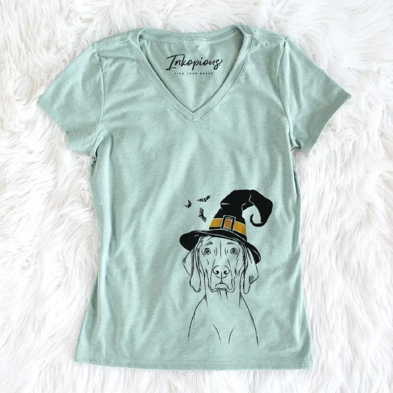 Witch Flint the Weimaraner - Women's V-neck Shirt-- Chenille Blend Fleece Blend Nylon Blend