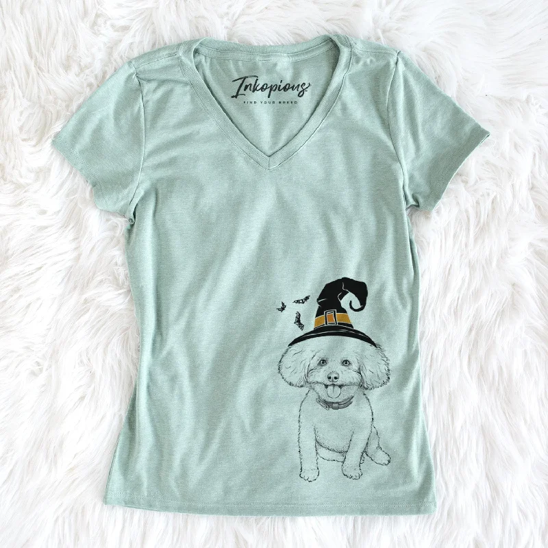 Witch Peyton the Bichon Frise - Women's Perfect V-neck Shirt-- Print Jacquard Patchwork Witch Peyton the Bichon Frise - Women's Perfect V-neck Shirt-- Print Jacquard Patchwork