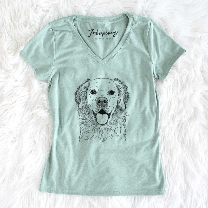 Bare Juniper the Golden Retriever - Women's V-neck Shirt-- Elegant Classic Vintage