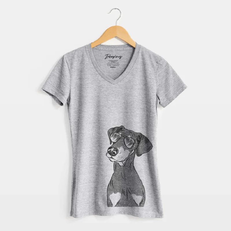 Aviator Iroh the Doberman Pinscher - Women's V-neck Shirt-- Ribbed Striped Patterned Aviator Iroh the Doberman Pinscher - Women's V-neck Shirt-- Ribbed Striped Patterned