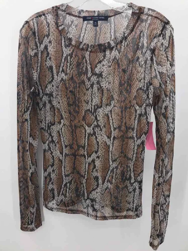 Pre-Owned One Clothing Brown Size Medium Long Sleeve Blouse Stylish Wrap Blouse