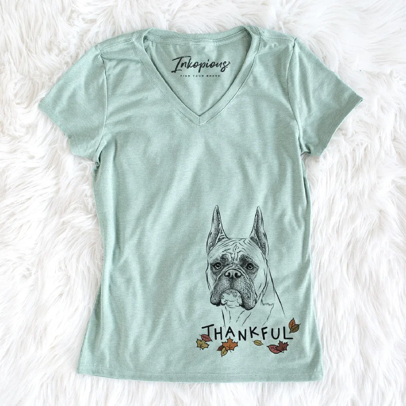 Thankful Ezra the Boxer - Women's V-neck Shirt-- Collared Crew Neck Turtle Neck