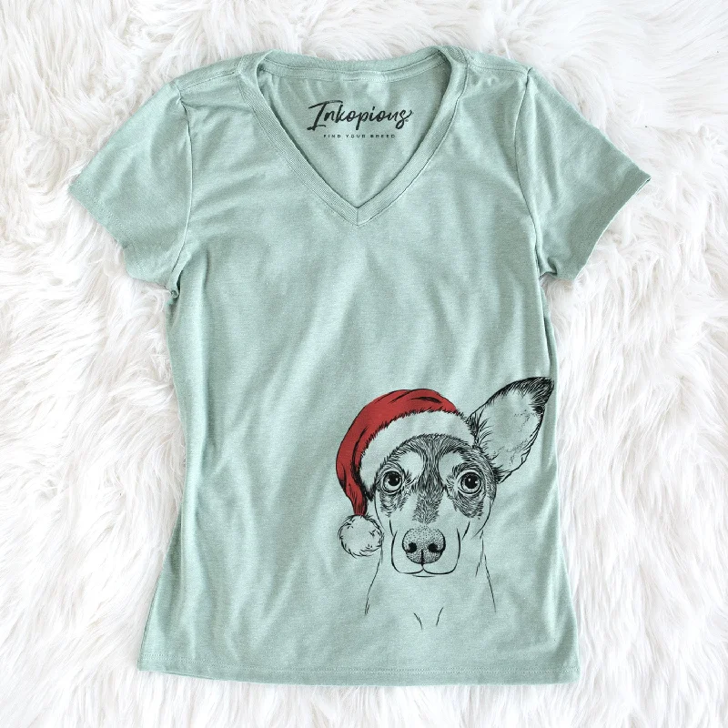 Santa Chloe the Doxie Mix - Women's Perfect V-neck Shirt-- Faux Fur Fabric Real Fur Fabric Shearling Fabric Santa Chloe the Doxie Mix - Women's Perfect V-neck Shirt-- Faux Fur Fabric Real Fur Fabric Shearling Fabric