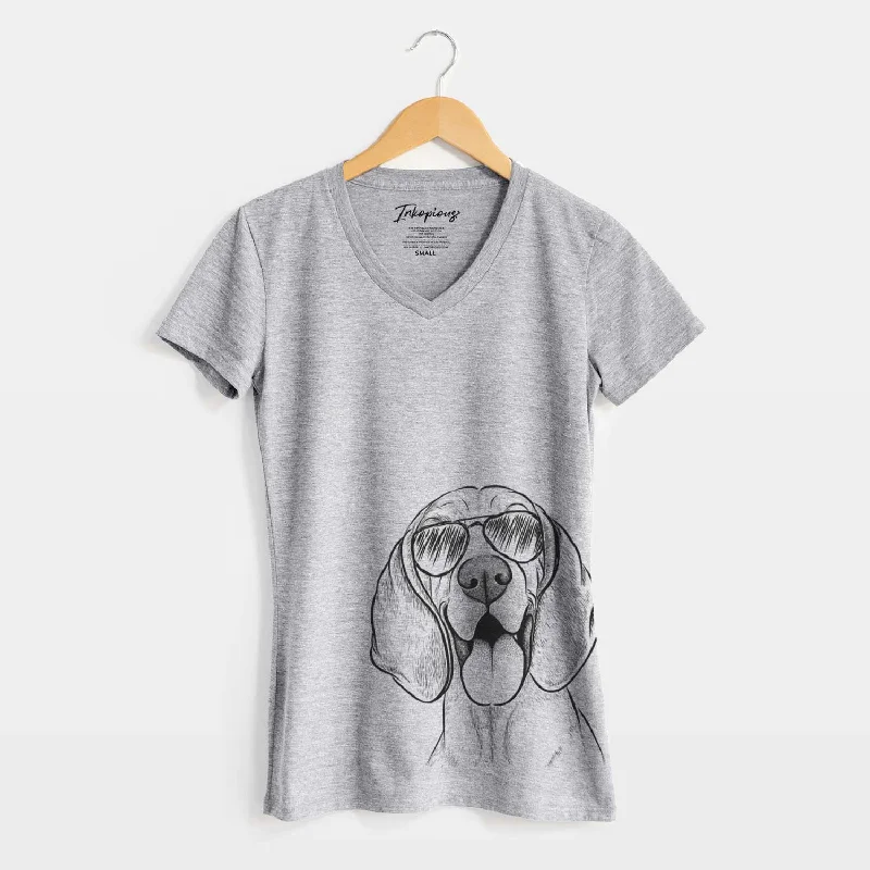 Aviator Winston the Redbone Coonhound - Women's V-neck Shirt-- Houndstooth Herringbone Solid Aviator Winston the Redbone Coonhound - Women's V-neck Shirt-- Houndstooth Herringbone Solid