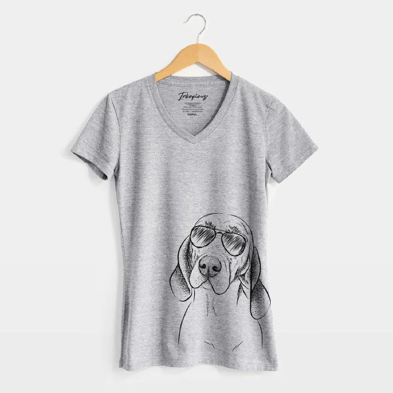 Aviator Norman the Plott Hound - Women's V-neck Shirt-- Machine Wash Dry Clean Hand Wash Aviator Norman the Plott Hound - Women's V-neck Shirt-- Machine Wash Dry Clean Hand Wash