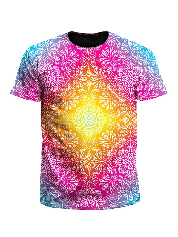 Florally Rainbow Paisley Mandala Unisex T-Shirt-- Fashionable Trendy Casual