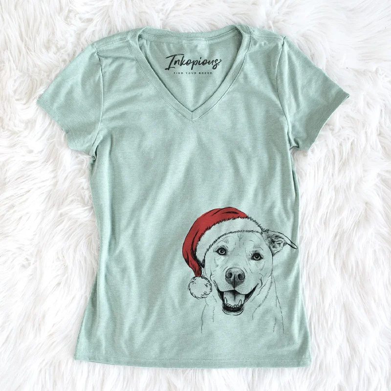 Santa Carl the Mixed Breed - Women's Perfect V-neck Shirt-- Chenille Blend Fleece Blend Nylon Blend Santa Carl the Mixed Breed - Women's Perfect V-neck Shirt-- Chenille Blend Fleece Blend Nylon Blend