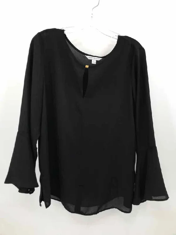 Pre-Owned Counterparts Black Size Large Long Sleeve Blouse Embroidered Cotton Blouse