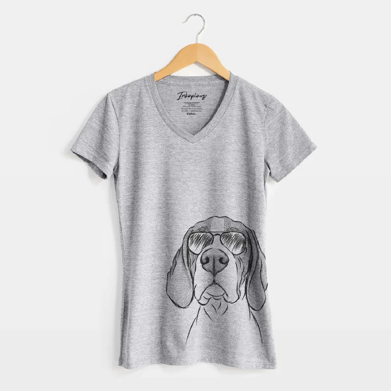 Aviator Liam the English Pointer - Women's V-neck Shirt-- Print Jacquard Patchwork