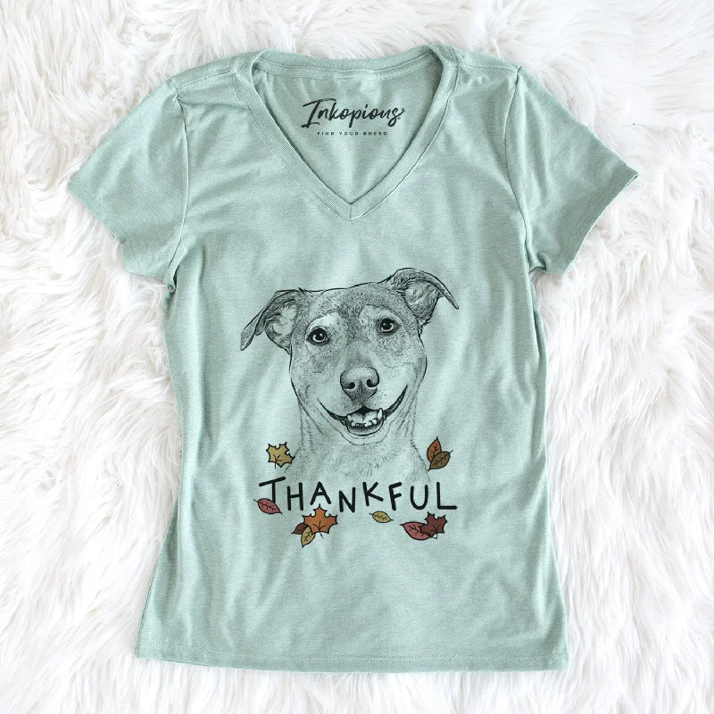 Thankful Reese the Mountain Cur - Women's V-neck Shirt-- Elegant Classic Vintage
