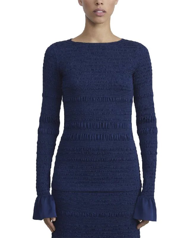 Lafayette 148 New York Smocked Blouse Classic Minimalist Blouse