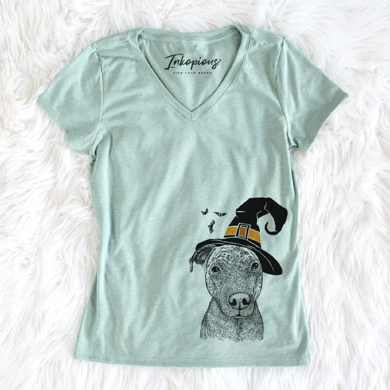 Witch Reeses the Pitbull - Women's Perfect V-neck Shirt-- Striped Floral Plaid