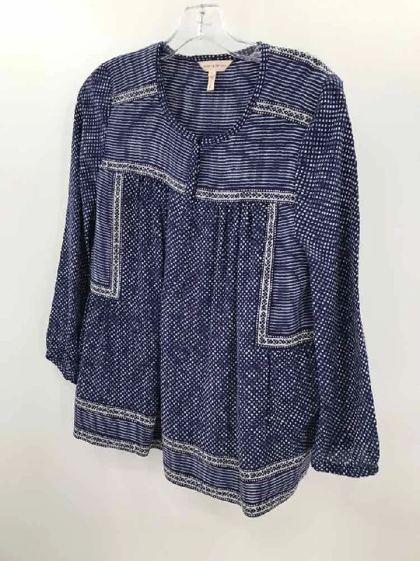 Pre-Owned Rebecca Taylor Navy Size 6 Printed Blouse Classic White Blouse