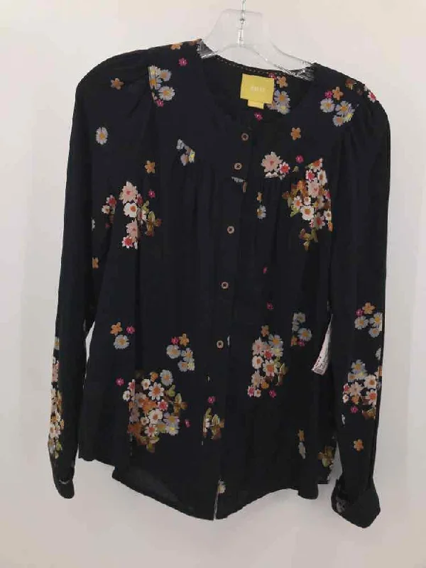 Pre-Owned Maeve Black Size XS Floral Long Sleeve Blouse Classic Striped Blouse