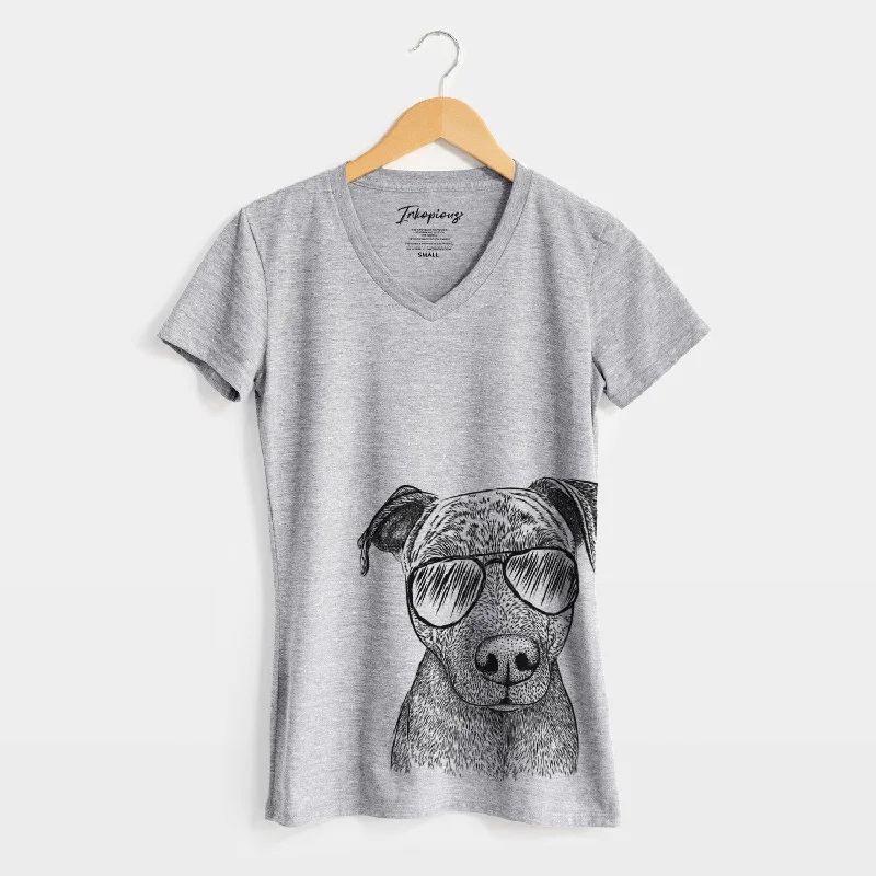 Aviator Reeses the Pitbull - Women's V-neck Shirt-- Houndstooth Herringbone Solid
