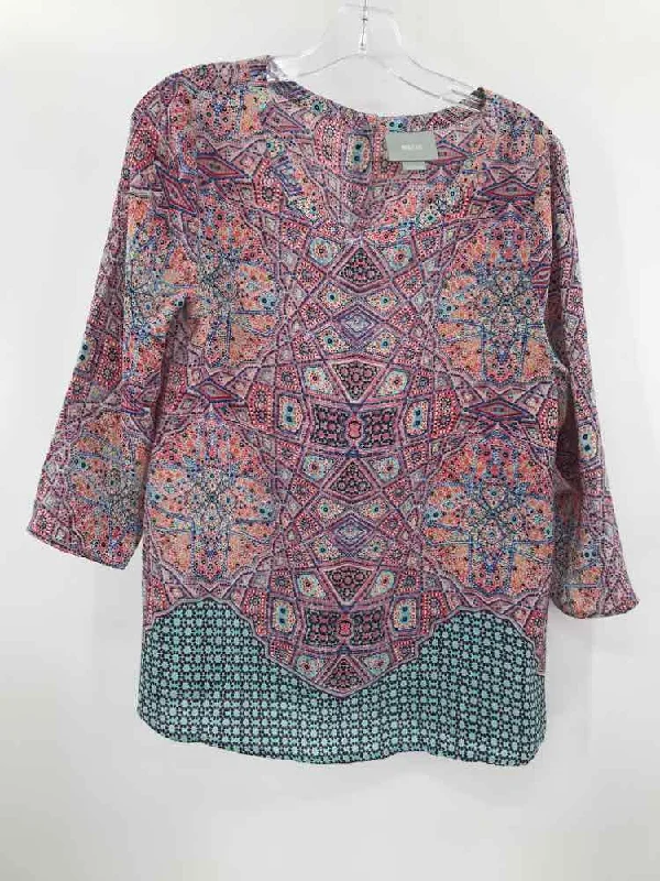 Pre-Owned Maeve Blue Size 4 Printed Blouse Elegant Silk Blouse