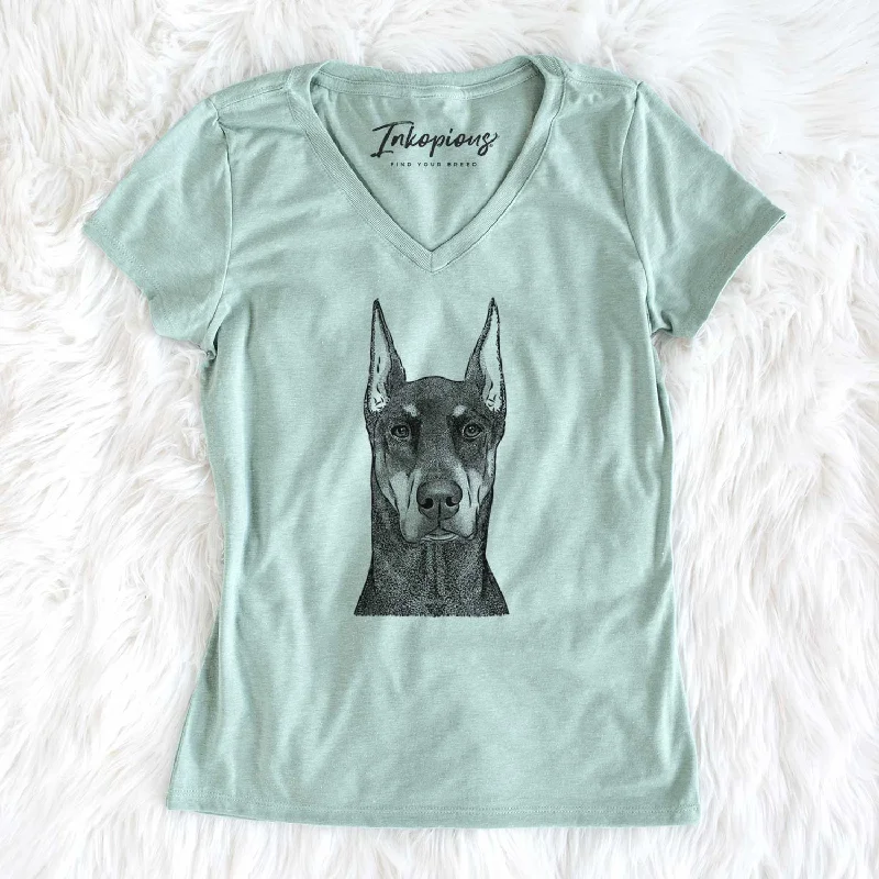Bare Drake the Doberman Pinscher - Women's V-neck Shirt-- Elegant Classic Vintage